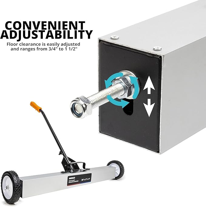 NEIKO 53418A 36-Inch Magnetic Pickup Sweeper with Wheels, Adjustable Handle, and Floor Magnet, Heavy-Duty Magnet to Pick Up Nails, 55-Pound Capacity
