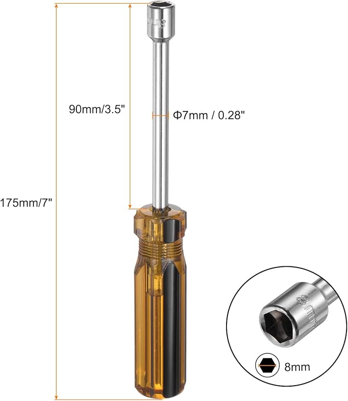 HARFINGTON Metric Hex Nut Screwdriver 8mm Carbon Steel Ergonomic PVC Grip Non-Magnetic Socket Wrench Screwdriver Hand Tool for Automotive Maintenance Home Improvement.
