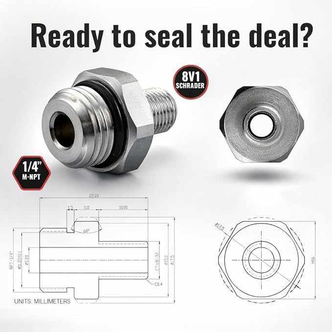 SK횜G Self-Sealing Tire Inflator Adapter ??1/4??NPT Male to Schrader Valve | No Teflon Tape | Leak-Free | for Air Compressors & Inflators