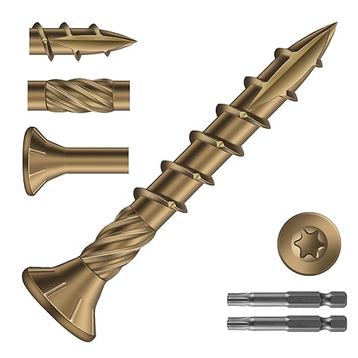 #8 x 1-1/4" Deck Screws (398Pcs) 2lb. Carbon Steel, Yellow, Flat Head, Rust Resistant epoxy Coated, with T25 Star Bit
