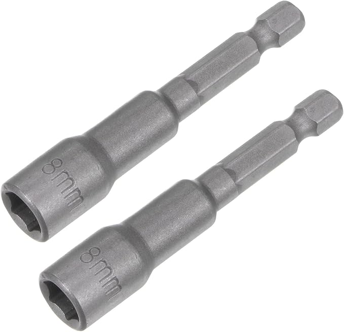 uxcell 8mm Magnetic Hex Socket 65mm/2.56", 1/4" Hex Shank Magnetic Power Nut Driver Set CR-V Quick-Release Extensions for Impact Drill Nut Setters Socket Wrench Screw, 2 Pcs