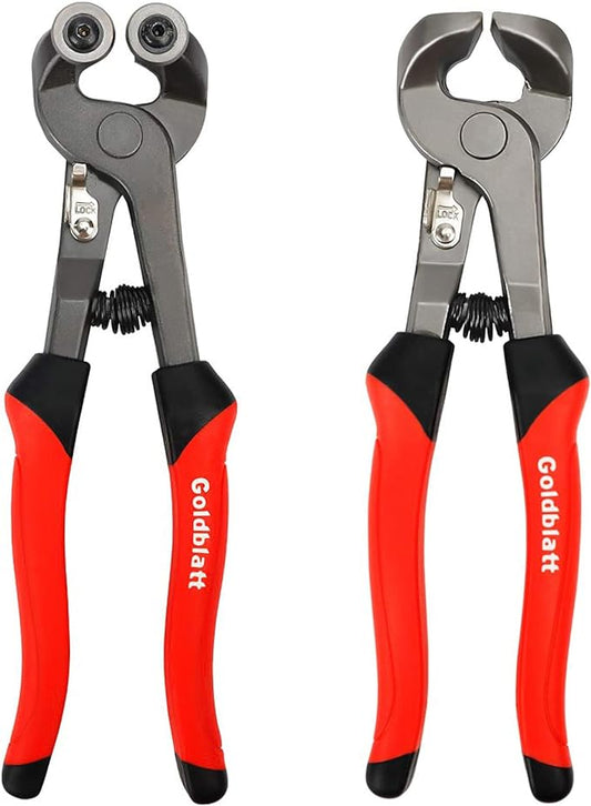 Goldblatt 2 Piece Glass Tile Nippers Set - Heavy Duty Wheeled Glass Mosaic Nipper & Hd Ceramic Tile Nipper, Tile Cutter Pliers Soft-grip Handle - Shapping Plier, Nipper Cutting Tools, Stone, Metal