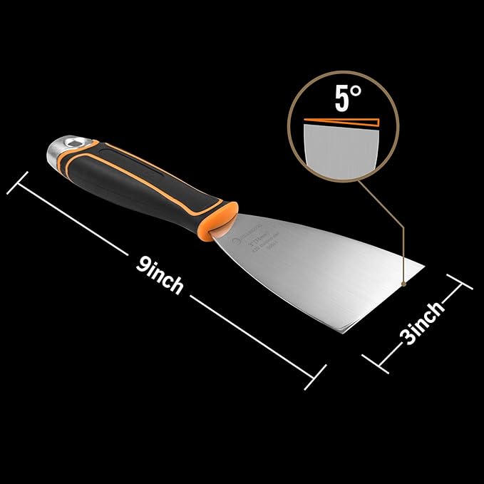ROLLINGDOG 3" Angled Putty Knife - 5 Degree Angle Paint Scraper with Metal Hammer Cap, Rubber Griped Handle, 3 Inch Flex Putty Knife for Scraping Into Corners