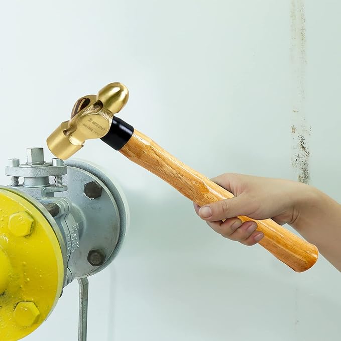 WEDO 2PCS Brass Ball Peen Hammer Set, 16 oz+16 oz(1lb+1lb), Brass Ball Pein Hammer Set with Wooden Handle, Die-Forged, Corrosion Resistant, DIN Standard