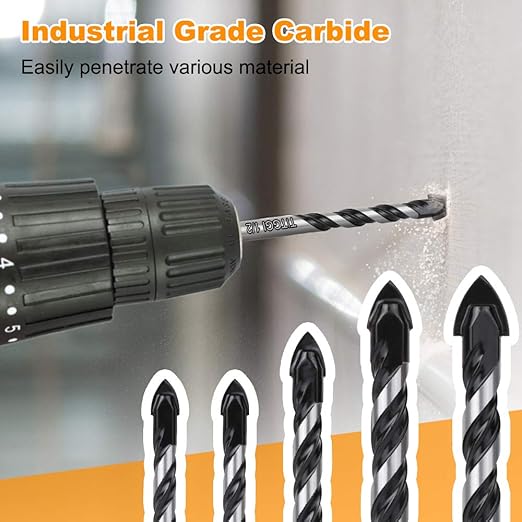 TITGGI Concrete Drill Bit & Masonry Drill Bit Set, Professional Drill Bit Set (5PCS) for Glass/Brick/Plastic/Cement/Wood/Tile/Etc, Industrial Strength Carbide Drill Bit Tip, 1/4"-1/2" by TITGGI