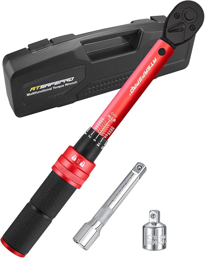 ATsafepro 3/8 torque wrench 20-240 in.lb, Inch Pound Torque Wrench Set with Extension & 3/8" to 1/4" Adapter - 짹3% Accuracy, Dual-Direction 72-Tooth for Bike, Motorcycle, Car & Engine Maintenance