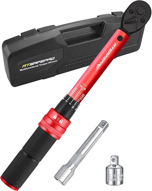 ATsafepro 3/8 torque wrench 20-240 in.lb, Inch Pound Torque Wrench Set with Extension & 3/8" to 1/4" Adapter - 짹3% Accuracy, Dual-Direction 72-Tooth for Bike, Motorcycle, Car & Engine Maintenance