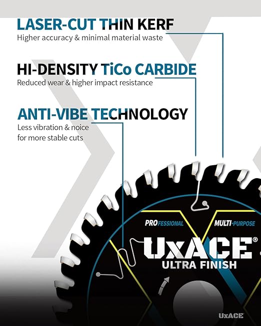 UXACE 3-3/8-Inch 36-Tooth Circular Saw Blade, 15 mm Arbor, Ultra Finish General Purpose Cutting, Carbide Tip, Thin Kerf, for Plywood, MDF, OSB, Laminated, Plastic, Thin Aluminum, 3 Pack