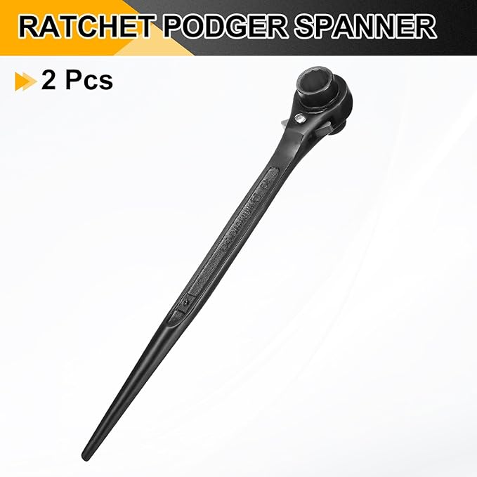 HARFINGTON 2pcs Scaffolding Podger Ratchet Wrench 13mm x 16mm CR-V 12 Point Double Ended Socket Ratcheting Podger Scaffold Spud Spanner Tool for Auto Repair Mechanical Maintenance, Black