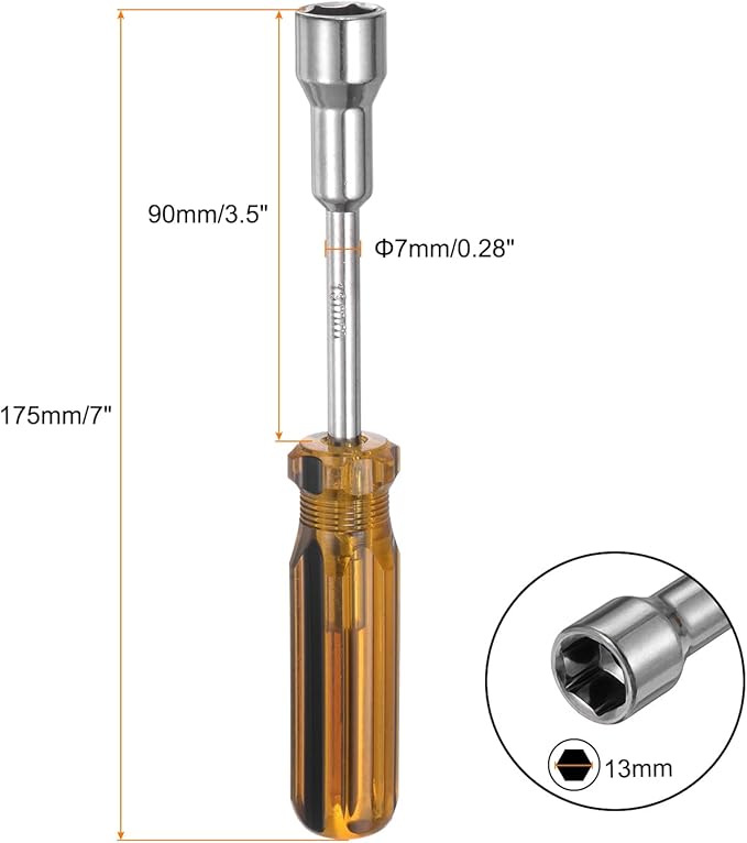 HARFINGTON Metric Hex Nut Screwdriver 13mm Carbon Steel Ergonomic PVC Grip Non-Magnetic Socket Wrench Screwdriver Hand Tool for Automotive Maintenance Home Improvement.