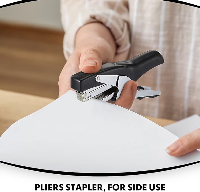 Yexiya Heavy Duty Plier Stapler Heavy Duty Office Hand Held Stapler Effortless 50 Sheet Capacity Desk Good for Stapling Home Warehouse School, Black(3 Pcs)