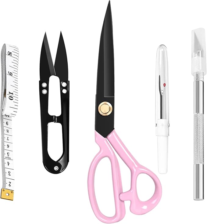 Professional Tailor Scissors Heavy Duty - Multi-Purpose Sewing Fabric Scissors for Leather Cutting Industrial Sharp Shears Home Office Arts, and Crafts (9 Inch) Pink