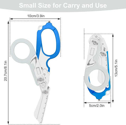 Lemasa6 in 1 Multifunctional Combination Tool, Folding Retractable Emergency Shears, Outdoor Camping Tools, Seat Belt Cutter, Oxygen Cylinder Wrench, Complimentary Adjustable Wrench (blue-grey)