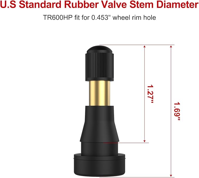 SUNSOUL TR600HP High Pressure Brass Stem EPDM Rubber Snap-in Tire Valves, Fit for 0.453 inch 11.5mm Rim Holes and for Most of Pick-up, Heavy-Duty Vehicles, Pack of 50pcs Valves