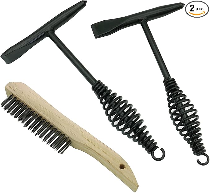 Welding Chipping Hammer with Coil Spring Handle,10.5",Cone and Vertical Chisel, Cone and Cross Chisel, 10" Wire Brush