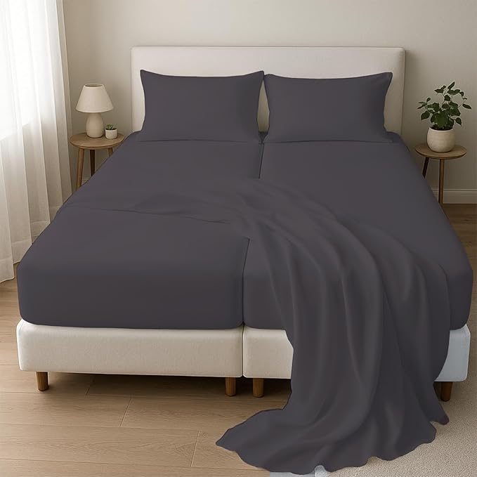 Split King Sheets for Adjustable Beds 5-Piece Split King Sheet Set, 800 Thread Count 100% Egyptian Cotton,15" Deep Pocket Adjustable Bed Sheets, Dark Grey Solid
