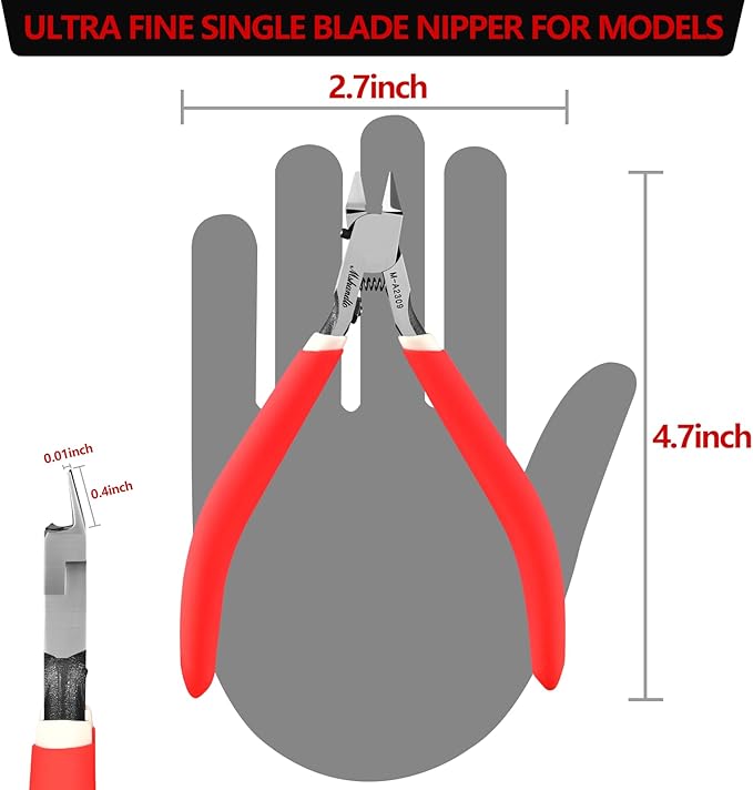 Model Nippers 4.8" Ultra Thin Single Blade Gundam Nippers, Sprue Cutter Hobby Nippers, Model Kit Nippers for Plastic Gunpla Model Building Professional Nipper Case & Mineral White Oil