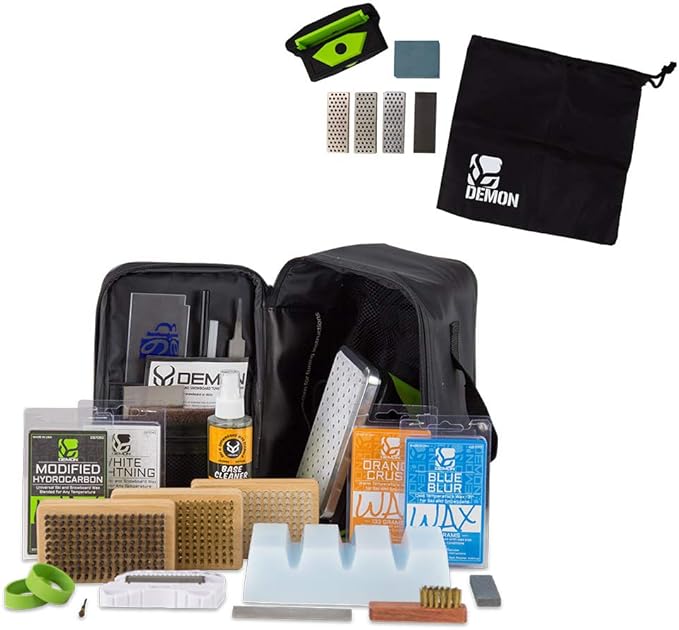 Demon Charger Ski and Snowboard Tuning Kit w/Iron, Premier Wax Package, Brush Kit, Base Cleaner, Apron & Elite X Ski & Snowboard Edge Tuner w/Side Edge Multi-Tool w/ 3 Diamond Files