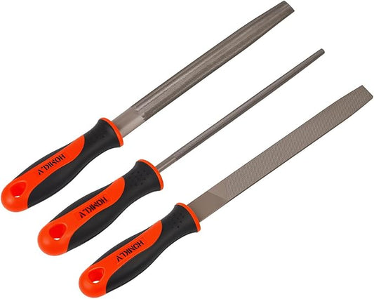 3-Piece 8-Inch Professional File Set, High Carbon Steel Metal Files with Flat/Half-Round/Round Shapes, Ideal for Metal, Wood, Plastic & DIY Projects