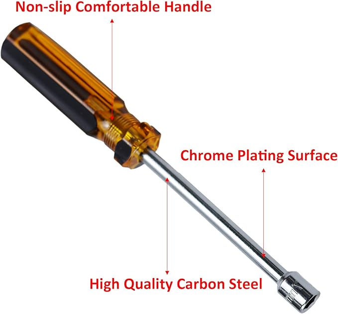 2Pcs 7mm Socket Wrench Screwdriver, Hex Socket Wrench High-Carbon Steel Hexagon Nut Driver Non-Magnetic Tip Hex Nut Screwdriver Hand Tool for Repairs(Plastic Handle)