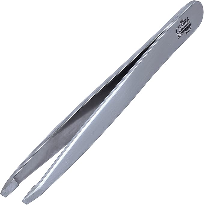 CS25 4" Professional Surgical Grade Stainless Steel Precision Tip Eyebrow Tweezers for Facial Hair Shaping & Removal. Beauty Tool for Men/Women. Made in Solingen Germany (Slanted)