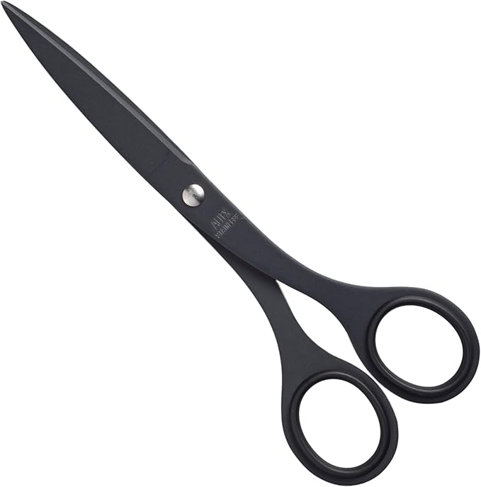 ALLEX Black Scissors for Office 6.5" All Metal Japanese Stainless Steel, Non Stick Coated Blade, Black, Made in JAPAN