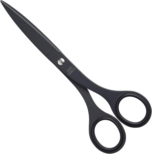 ALLEX Black Scissors for Office 6.5" All Metal Japanese Stainless Steel, Non Stick Coated Blade, Black, Made in JAPAN