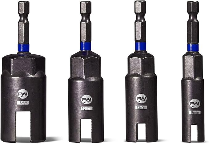 Wing Nut Driver Set -4 Pcs Power Wing Nut Socket Bit for Wing Nut, Eye Bolt, Screw Hook, Wire Twisting, Durable CR-V Steel, Color-coded 9mm, 12mm, 15mm, 18mm Sizes for Easy Selection