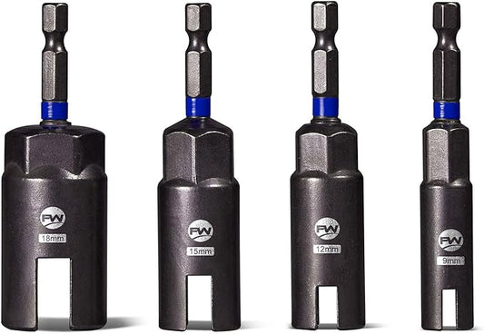 Wing Nut Driver Set -4 Pcs Power Wing Nut Socket Bit for Wing Nut, Eye Bolt, Screw Hook, Wire Twisting, Durable CR-V Steel, Color-coded 9mm, 12mm, 15mm, 18mm Sizes for Easy Selection