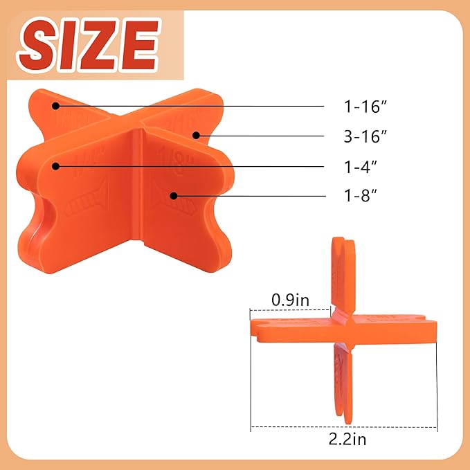 8 Pcs ABS Deck Spacer Tool,4 Thicknesses Deck Board Spacers(1/16", 1/8", 3/16", 1/4"),Orange Deck Spacers Assorted for Pressure Treated Composite Decking