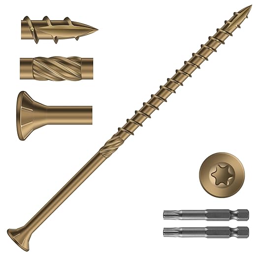 #10 x 4 Inch Deck Screws (206Pcs) 4lb. Carbon Steel, Yellow, Flat Head, Rust Resistant epoxy Coated, with T25 Star Bit