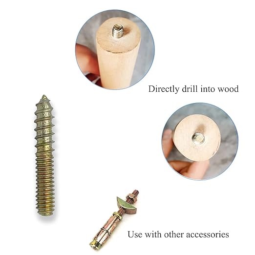 12 Pack 1/4-20 x 1-1/2 Inch Hanger Bolts 1/4-20" Double Headed Bolts 1/4 Wood Dowel Screw Self-Tapping Screw Hanger Bolts for Furniture Double Head Threaded Rods Bolt 37mm Length