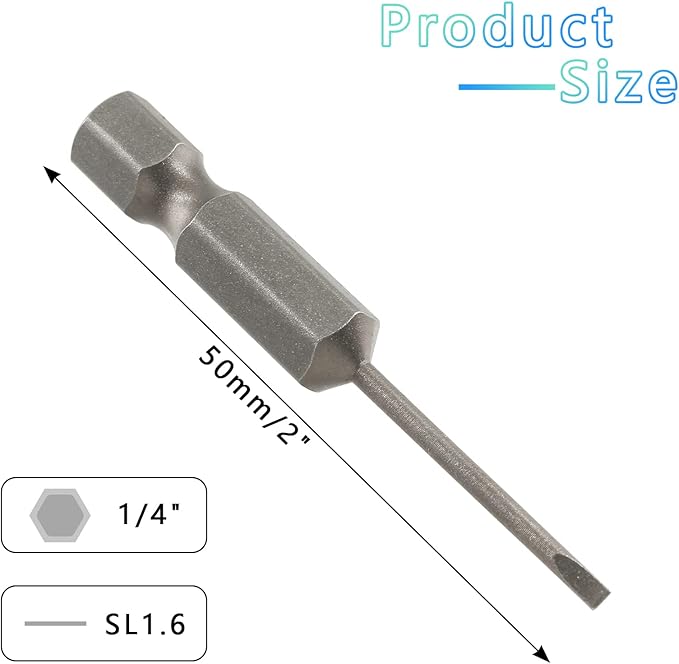 10 Pcs SL1.6 Magnetic Slotted Screwdriver Bits S2 Steel Flat Head Screwdriver Bits with 1/4 Inch Hex Shank, 2 Inch Length