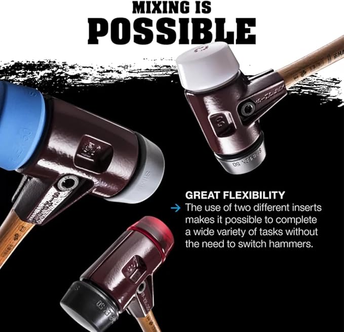 Halder Simplex Soft-Faced Mallet 3028.040 - Medium-Hard Rubber Insert, Hard Nylon Insert, Cast Iron Housing with Handle Protection Sleeve, Varnished Wooden Handle, 40mm, 1.4 lbs.