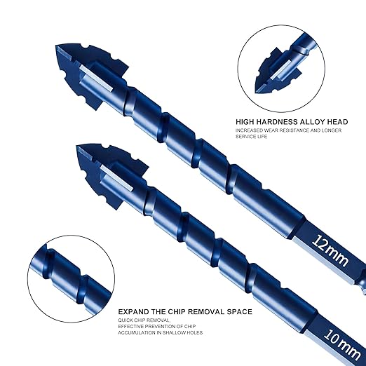 Upgraded Serrated Masonry Drill Bit Set 10PCS,Four-Flute Sawtooth Eccentric Drill Bit for Tile/Glass/Brick/Wood/Plastic, Professional Concrete Drill Bit Set