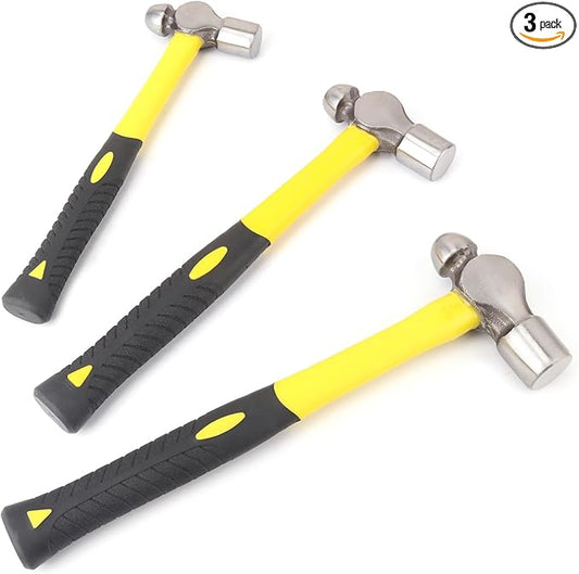 3 Pack Ball Pain Hammer Set, Metal Ball Peen Hammer(16oz, 24oz, 32oz), Ball Pain Hammers with Soft Nonslip Handles, Ideal for Maintain, Purpose, Camping & More