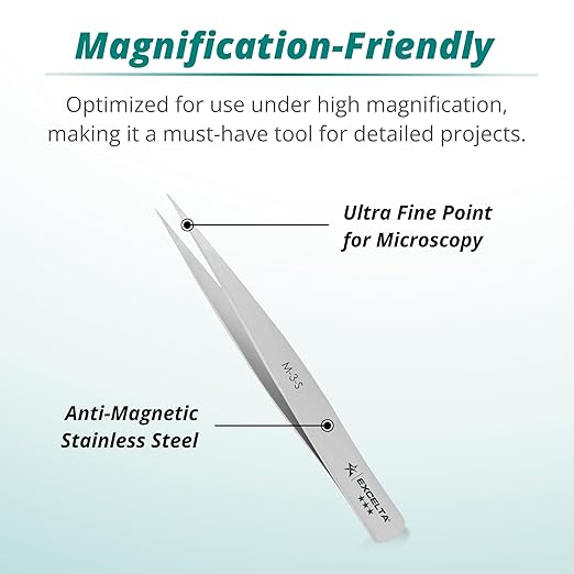 Excelta Stainless Steel Mini Tweezers, Ultra-Fine Straight Point, Compact 2.75" Length, Ideal for High Magnification Work, Precision Handling, Professional