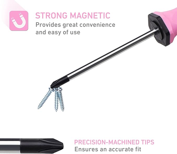 FASTPRO 12-Piece Pink Magnetic Screwdrivers Set with Slotted Phillips Screwdrivers and Precision Screwdrivers, Repair Tool Kit for Women with Storage Bag