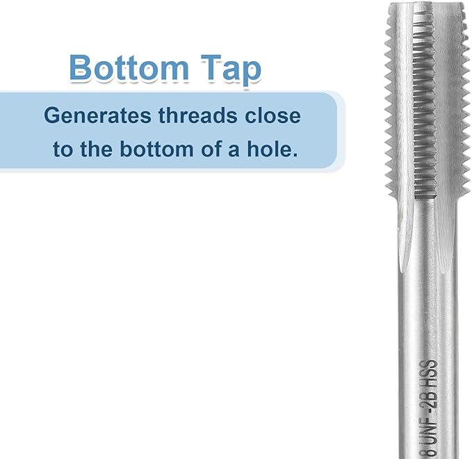 uxcell Hand Bottom Tap 7/16-18 UNF 2B Thread Bottoming Style Threading Taps High Speed Steel HSS6542 Straight Flutes Screw Tapping Tool