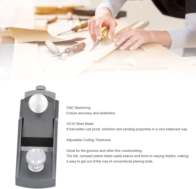 Mini Wood Planer Small Hand Planer Block Plane Aluminium Alloy Small Trimming Planer Adjustable Cutting Thickness Woodworking Tool for Wood Planing