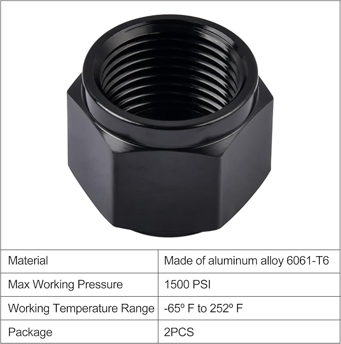 EVIL ENERGY 3AN Flare Cap Block off Fitting Plug Black 2PCS