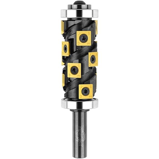 Heavy Duty Flush Trim Router Bit 1/2" Shank, 14 PCS Carbide Inserts with TiN Coating, Top and Bottom Bearing Flush-Cut Spiral CNC Router Bits for Woodworking Trimming (Double Bearing) Black