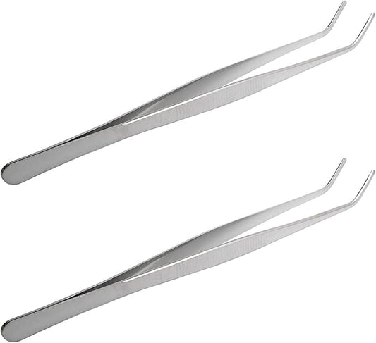 Aoje-Link Stainless Steel Tweezers with Curved Serrated Tip Sewing Machine Electronic Repair Tweezers Pliers Multi-Purpose Tweezers Tool Pliers Silver 2pcs