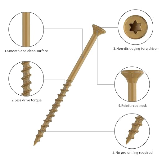 WELLOCKS Deck Screws, Wood Screws, Tan, Superior Rust Resistant, Epoxy Coated, Above 1000 Hour Salt Spray Coating T25 Torx Star Bit Included for Outdoor Wood Fence (1.2LBS Tan, #8횞2-1/2")