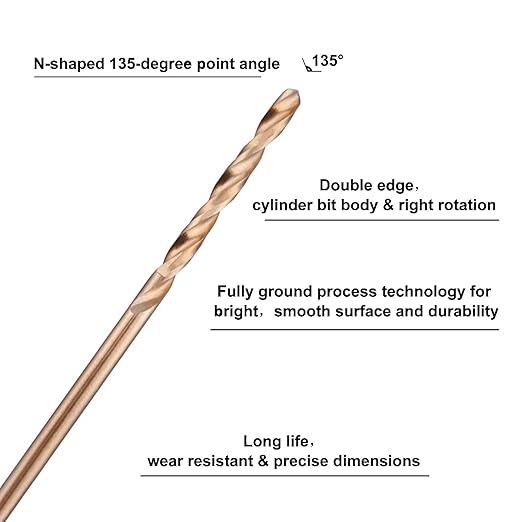 1/32" M35 Cobalt HSS Jobber Length Twist Drill Bit with Straight Shank,Heavy Duty, Pack of 10 PCS, Drilling for Cast Iron, Heat-Treated Steel, Stainless Steel and Other Hard Materials by LU&MN