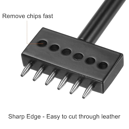 uxcell 6 Prong Leather Prong Punch Tool 6mm Steel Prong Row Round Hole Stitching Chisel for Leather Craft