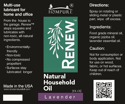 H흲MPURE짰 Renew Natural Household Oil Lavender - Eco-Conscious All-Purpose Lubricant Spray with Lavender Scent for Doors, Hinges & Locks - Natural Penetrating Oil for Smooth, Long-Lasting Lubrication