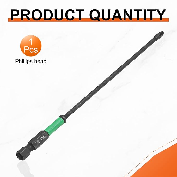 HARFINGTON #2 Impact Phillips Screwdriver Bit PH2 1/4" Hex Shank 6" (150mm) Length 0.12" Rod Magnetic Cross Head Drill Bits S2 Steel Industrial Screw Drivers for Impact Power Tools