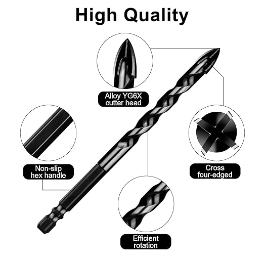 1/4 Inch Concrete Drill Bits 10PCS, Masonry Drill Bit Set with Tungsten Carbide Tip for Glass,Tile, Brick, Cement, Concrete, Plastic, Cinder Block, Wood etc