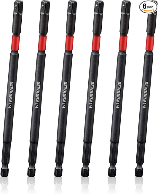 6Pcs Impact Socket Adapter Set,1/4" Drive Square, 6Inches Extension Bit Socket Driver Set, Adapt Your Power Drill to High Torque Impact Wrench